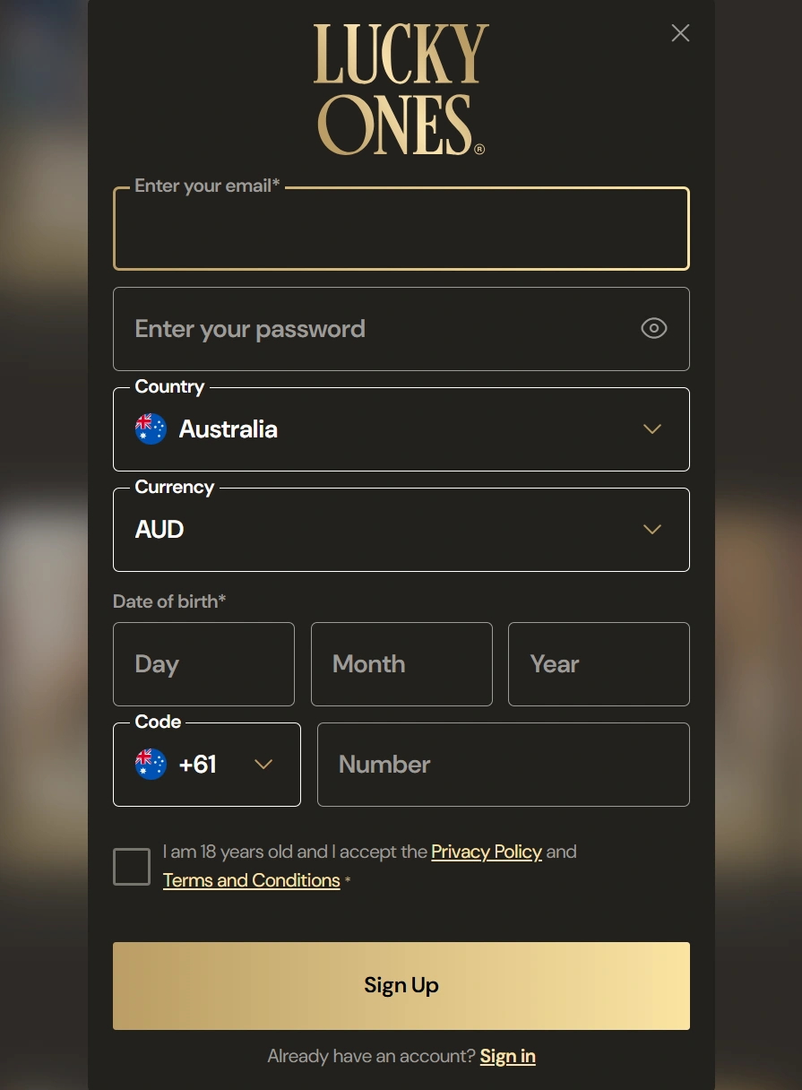 Lucky Ones casino sign up